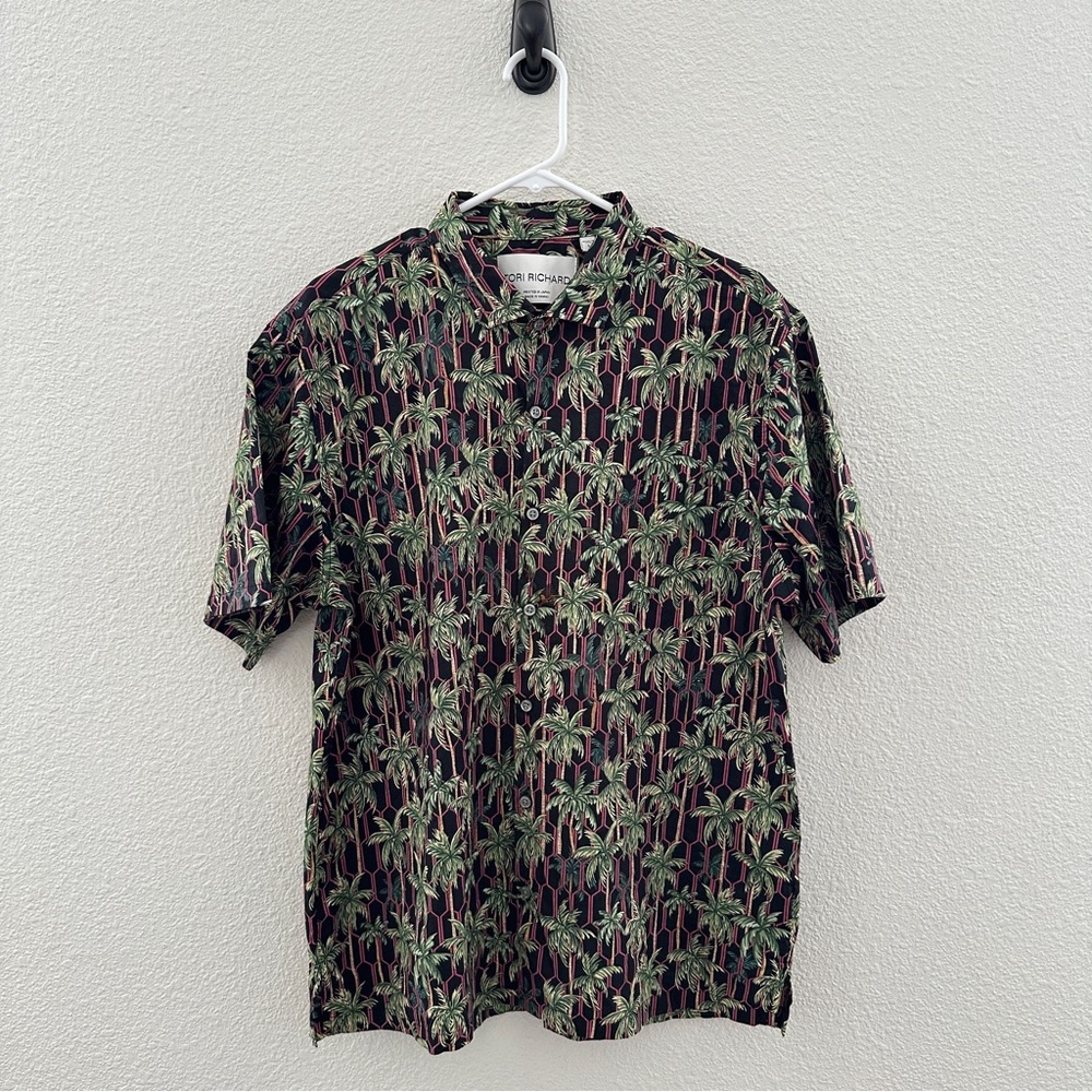 Tori Richard Black Palm Tree Print Short Sleeve Hawaiian Aloha Shirt Large